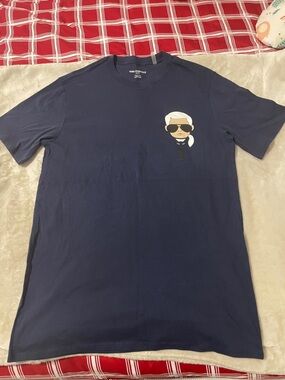 Karl Lagerfeld Navy Short-Sleeve Tee with Signature Icon